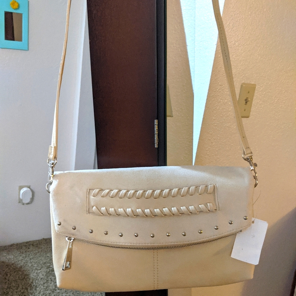 Cato cream faux suede crossbody purse